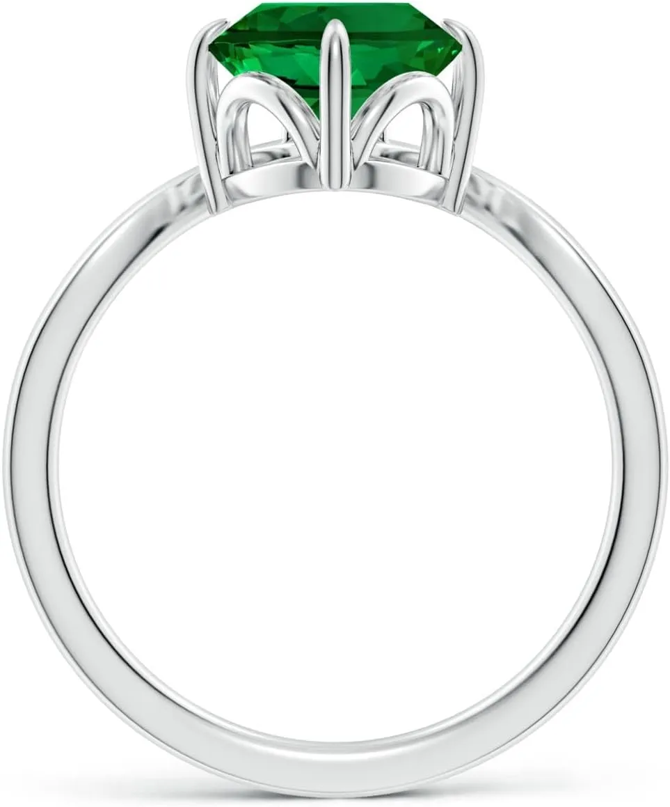 Angara Lab Grown Prong-Set Oval Emerald Chevron Engagement Ring in 14K Solid Gold/Platinum | May Birthstone, Birthday, Anniversary, Wedding Jewelry Gift for Women