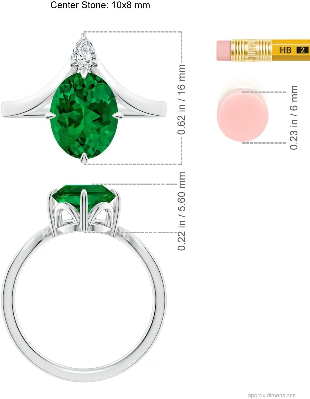 Angara Lab Grown Prong-Set Oval Emerald Chevron Engagement Ring in 14K Solid Gold/Platinum | May Birthstone, Birthday, Anniversary, Wedding Jewelry Gift for Women