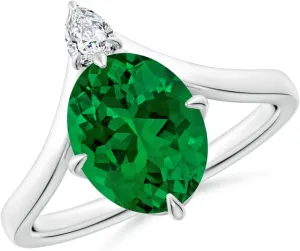 Angara Lab Grown Prong-Set Oval Emerald Chevron Engagement Ring in 14K Solid Gold/Platinum | May Birthstone, Birthday, Anniversary, Wedding Jewelry Gift for Women