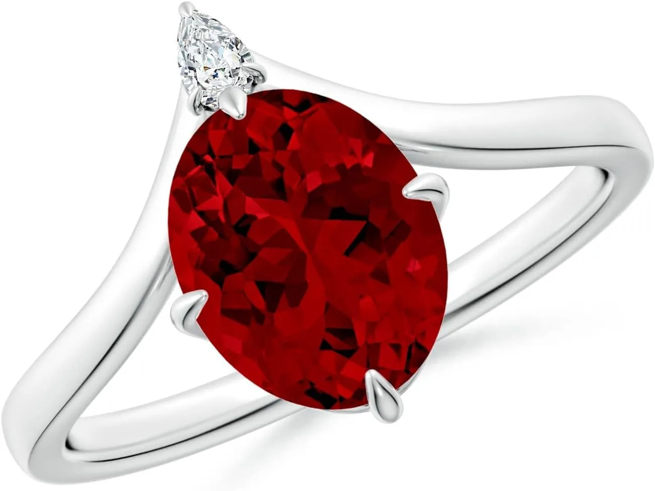Angara Lab Grown Prong-Set Oval Ruby Chevron Engagement Ring in 14K Solid Gold/Platinum | July Birthstone, Birthday, Anniversary, Wedding Jewelry Gift for Women