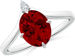 Angara Lab Grown Prong-Set Oval Ruby Chevron Engagement Ring in 14K Solid Gold/Platinum | July Birthstone, Birthday, Anniversary, Wedding Jewelry Gift for Women