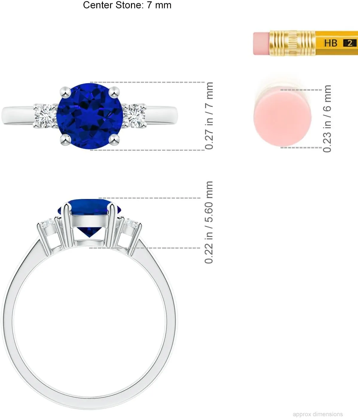 Angara Lab Grown Prong-Set Round 3 Stone Blue Sapphire and Lab Diamond Ring in Silver / 14K Solid Gold/Platinum | Birthday, Engagement, Anniversary, Wedding Jewelry Gift for Women