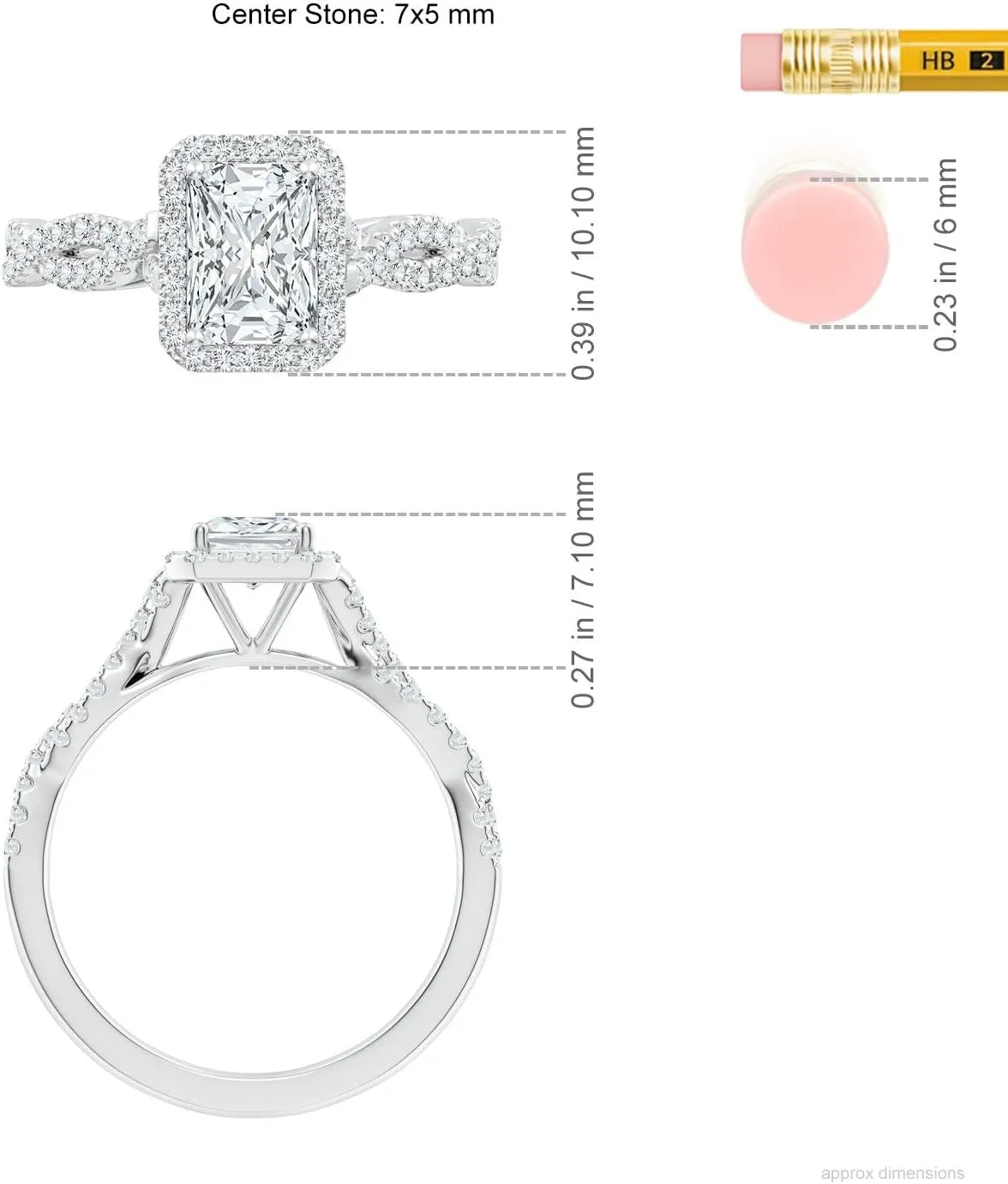 Angara Lab Grown Radiant-Cut Diamond Halo Twisted Shank Engagement Ring in Silver / 14K Solid Gold/Platinum | April Birthstone, Birthday, Anniversary, Wedding Jewelry Gift for Women