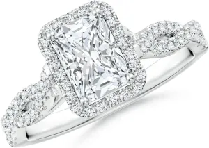 Angara Lab Grown Radiant-Cut Diamond Halo Twisted Shank Engagement Ring in Silver / 14K Solid Gold/Platinum | April Birthstone, Birthday, Anniversary, Wedding Jewelry Gift for Women