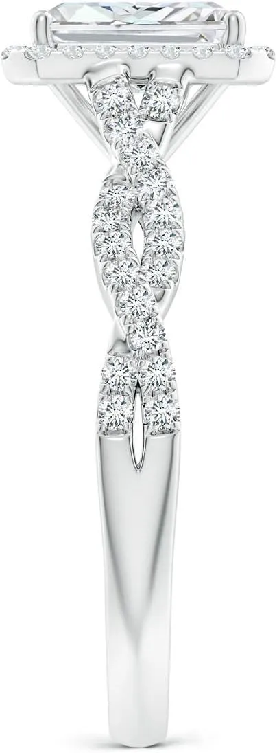 Angara Lab Grown Radiant-Cut Diamond Halo Twisted Shank Engagement Ring in Silver / 14K Solid Gold/Platinum | April Birthstone, Birthday, Anniversary, Wedding Jewelry Gift for Women