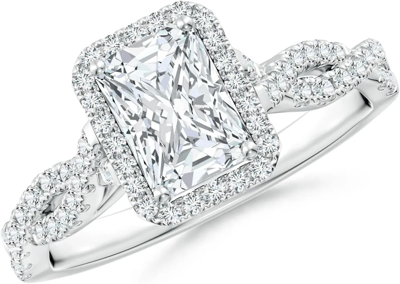 Angara Lab Grown Radiant-Cut Diamond Halo Twisted Shank Engagement Ring in Silver / 14K Solid Gold/Platinum | April Birthstone, Birthday, Anniversary, Wedding Jewelry Gift for Women