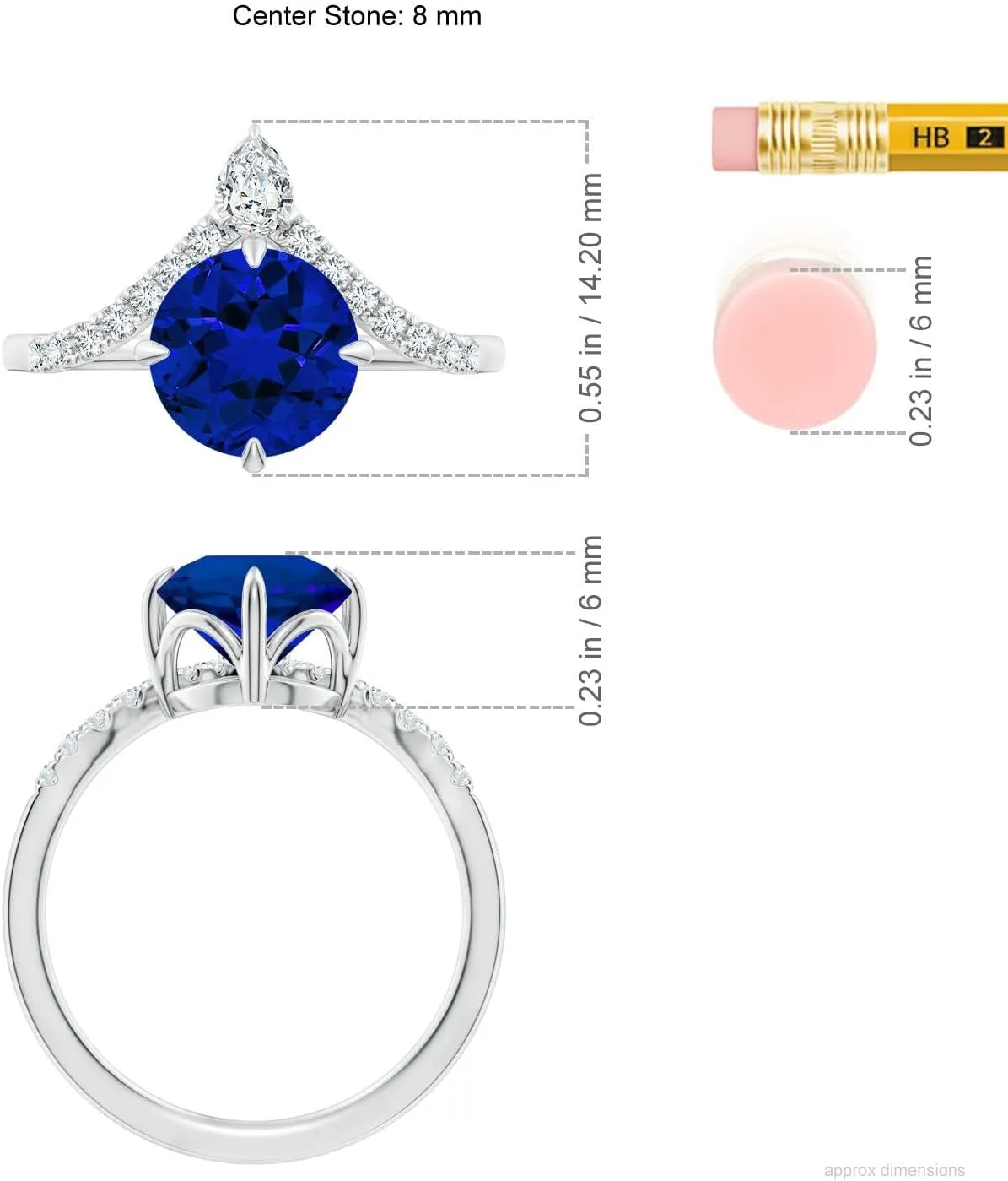 Angara Lab Grown Round Blue Sapphire and Diamond Chevron Engagement Ring in 14K Solid Gold/Platinum | Birthday, Anniversary, Wedding Jewelry Gift for Women