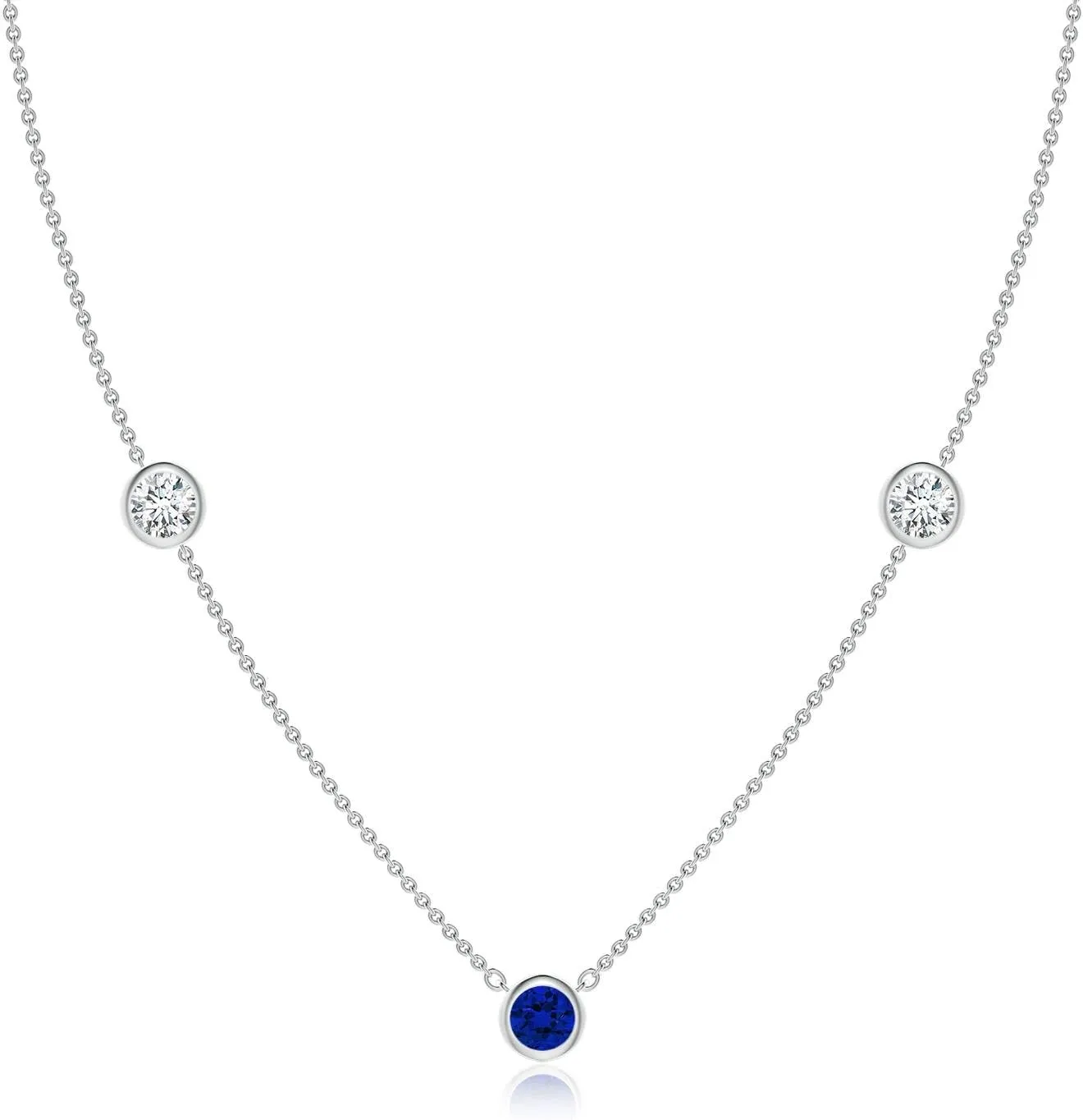 Angara Lab Grown Round Blue Sapphire and Diamond Station Necklace in 14K Solid Gold/Platinum | Birthday, Engagement, Anniversary, Wedding Jewelry Gift for Women