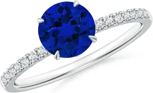 Angara Lab Grown Round Blue Sapphire Hidden Halo Engagement Ring in 14K Solid Gold/Platinum | Birthday, Anniversary, Wedding Jewelry Gift for Women