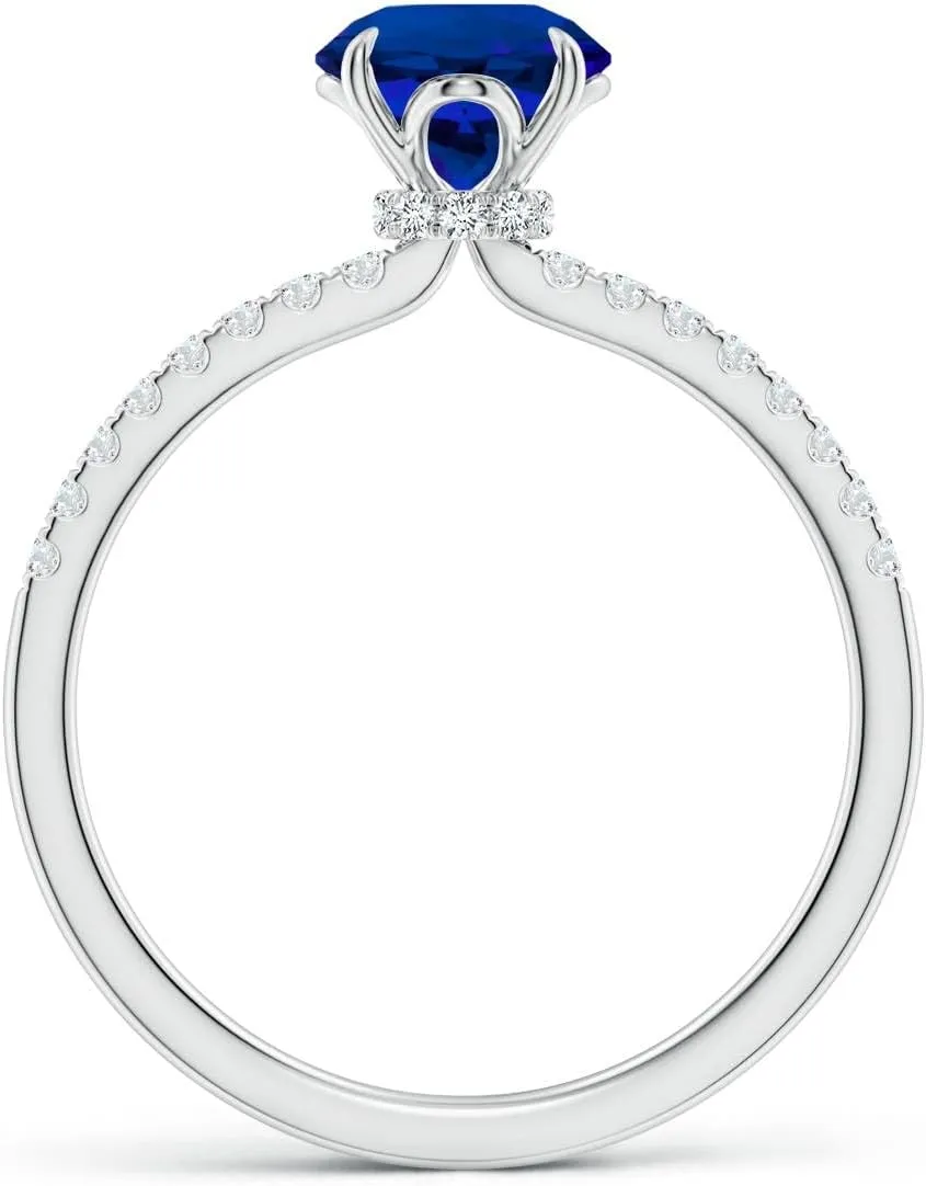 Angara Lab Grown Round Blue Sapphire Hidden Halo Engagement Ring in 14K Solid Gold/Platinum | Birthday, Anniversary, Wedding Jewelry Gift for Women