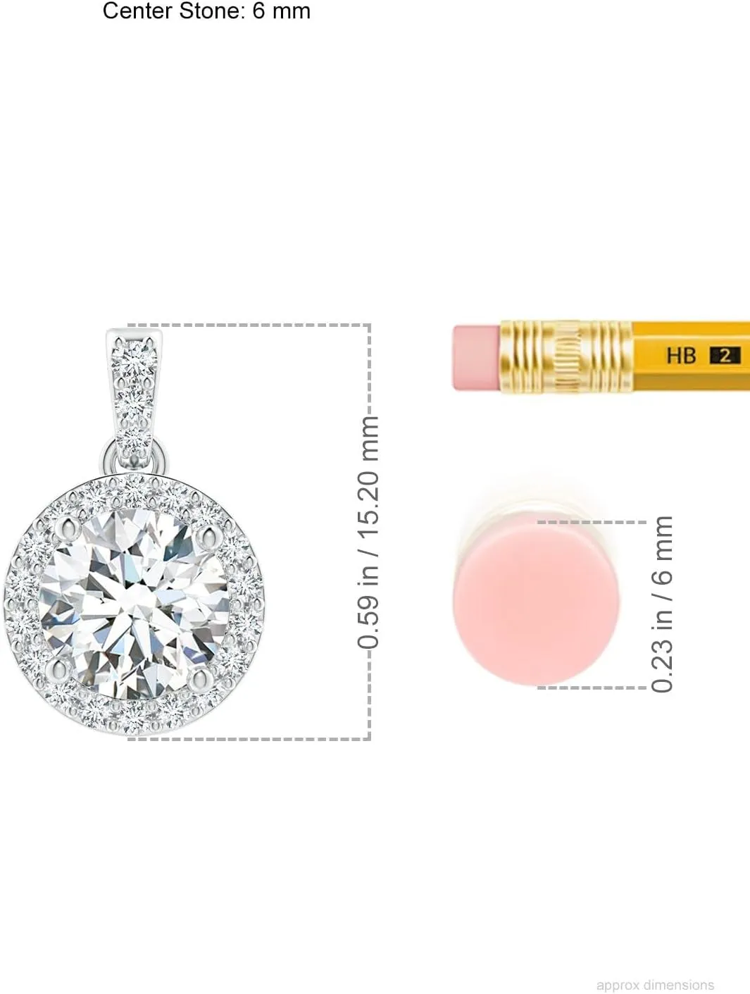 Angara Lab Grown Round Diamond Dangle Pendant with Halo in Silver / 14K Solid Gold/Platinum | April Birthstone, Birthday, Engagement, Anniversary, Wedding Jewelry Gift for Women