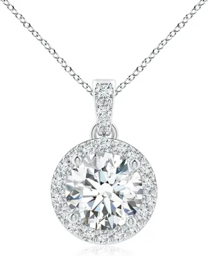Angara Lab Grown Round Diamond Dangle Pendant with Halo in Silver / 14K Solid Gold/Platinum | April Birthstone, Birthday, Engagement, Anniversary, Wedding Jewelry Gift for Women