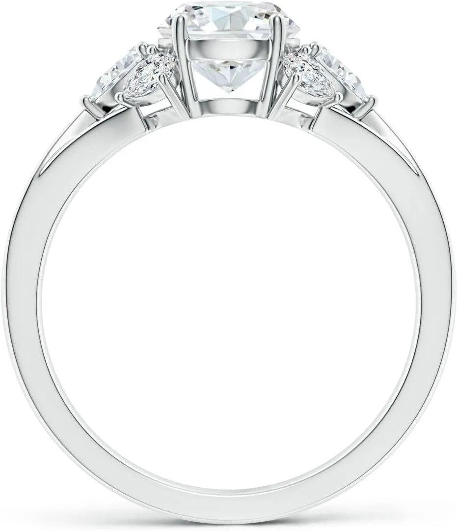Angara Lab Grown Round Diamond Engagement Ring with Pear Accents in 14K Solid Gold/Platinum | April Birthstone, Birthday, Anniversary, Wedding Jewelry Gift for Women