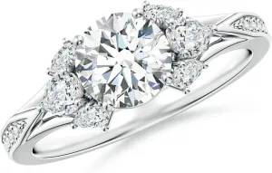 Angara Lab Grown Round Diamond Engagement Ring with Pear Accents in 14K Solid Gold/Platinum | April Birthstone, Birthday, Anniversary, Wedding Jewelry Gift for Women