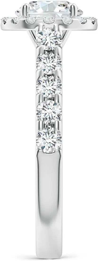 Angara Lab Grown Round Diamond Halo Engagement Ring in Silver / 14K Solid Gold/Platinum | April Birthstone, Birthday, Anniversary, Wedding Jewelry Gift for Women