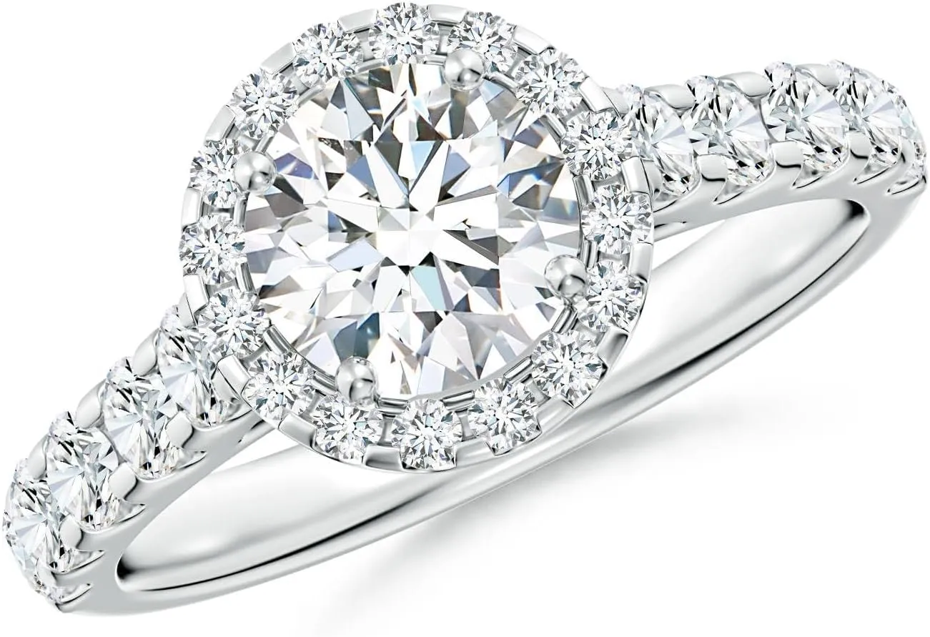 Angara Lab Grown Round Diamond Halo Engagement Ring in Silver / 14K Solid Gold/Platinum | April Birthstone, Birthday, Anniversary, Wedding Jewelry Gift for Women