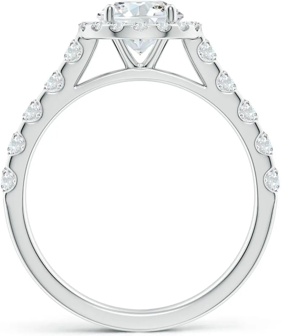 Angara Lab Grown Round Diamond Halo Engagement Ring in Silver / 14K Solid Gold/Platinum | April Birthstone, Birthday, Anniversary, Wedding Jewelry Gift for Women