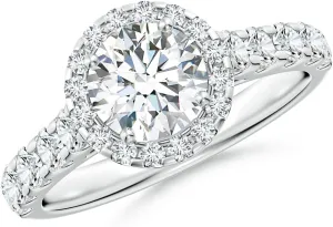 Angara Lab Grown Round Diamond Halo Engagement Ring in Silver / 14K Solid Gold/Platinum | April Birthstone, Birthday, Anniversary, Wedding Jewelry Gift for Women