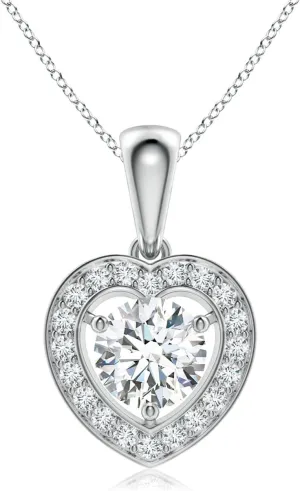 Angara Lab Grown Round Diamond Pendant with Heart-Shaped Halo in 14K Solid Gold/Platinum | April Birthstone, Birthday, Engagement, Anniversary, Wedding Jewelry Gift for Women