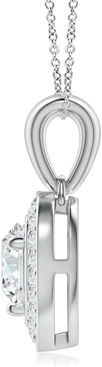 Angara Lab Grown Round Diamond Pendant with Heart-Shaped Halo in 14K Solid Gold/Platinum | April Birthstone, Birthday, Engagement, Anniversary, Wedding Jewelry Gift for Women