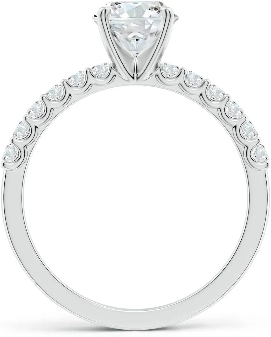 Angara Lab Grown Round Diamond Solitaire Engagement Ring with Diamond Accents in Silver / 14K Solid Gold/Platinum | April Birthstone, Birthday, Anniversary, Wedding Jewelry Gift for Women