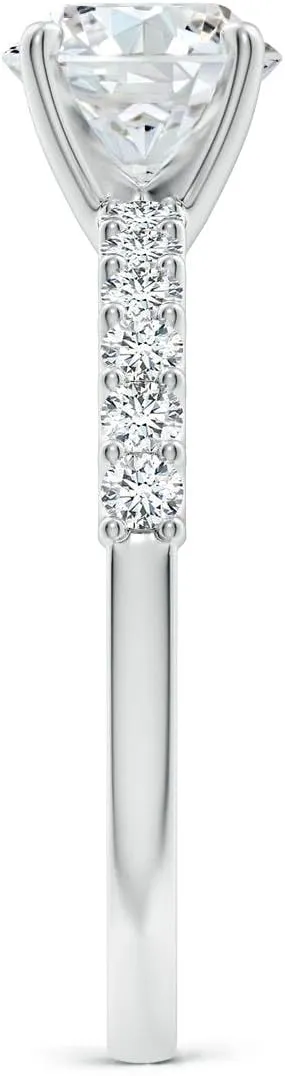 Angara Lab Grown Round Diamond Solitaire Engagement Ring with Diamond Accents in Silver / 14K Solid Gold/Platinum | April Birthstone, Birthday, Anniversary, Wedding Jewelry Gift for Women