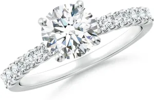 Angara Lab Grown Round Diamond Solitaire Engagement Ring with Diamond Accents in Silver / 14K Solid Gold/Platinum | April Birthstone, Birthday, Anniversary, Wedding Jewelry Gift for Women
