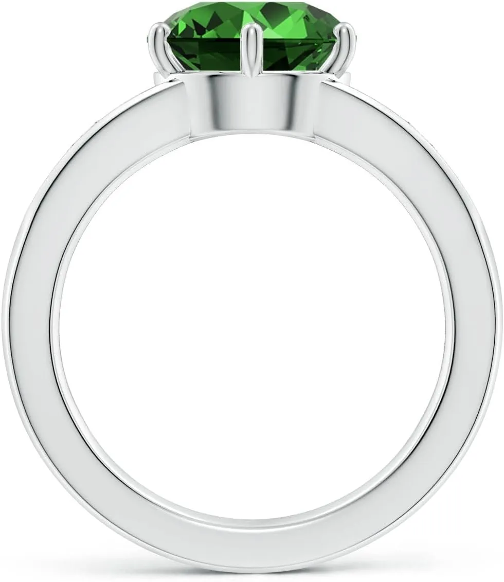 Angara Lab Grown Round Emerald Engagement Ring with Lab Diamonds in Silver / 14K Solid Gold/Platinum | May Birthstone, Birthday, Anniversary, Wedding Jewelry Gift for Women