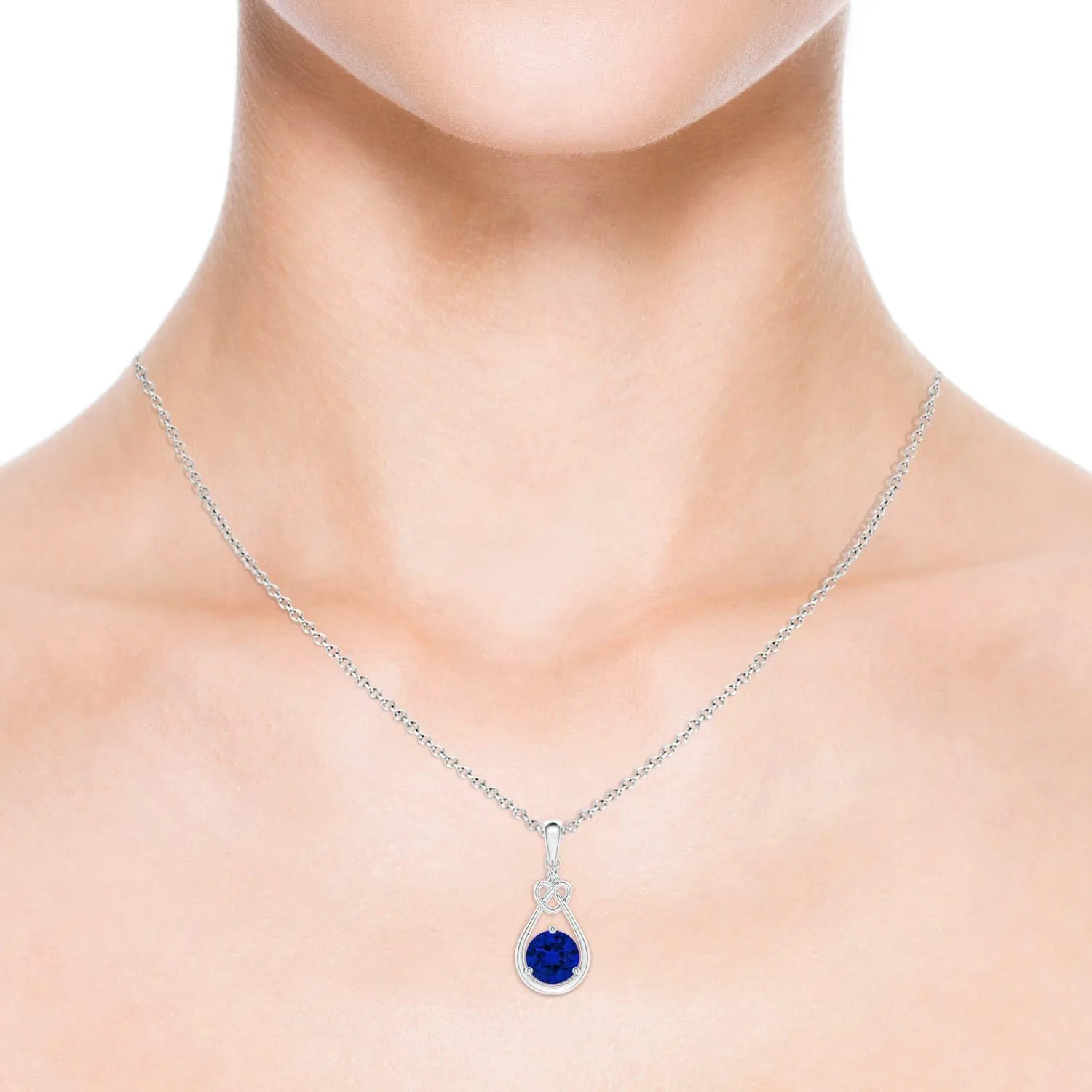 Angara Lab Grown Sapphire Knotted Heart Pendant with Lab Diamond in Silver / 14K Solid Gold/Platinum | Birthday, Engagement, Anniversary, Wedding Jewelry Gift for Women