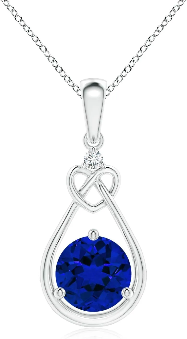 Angara Lab Grown Sapphire Knotted Heart Pendant with Lab Diamond in Silver / 14K Solid Gold/Platinum | Birthday, Engagement, Anniversary, Wedding Jewelry Gift for Women