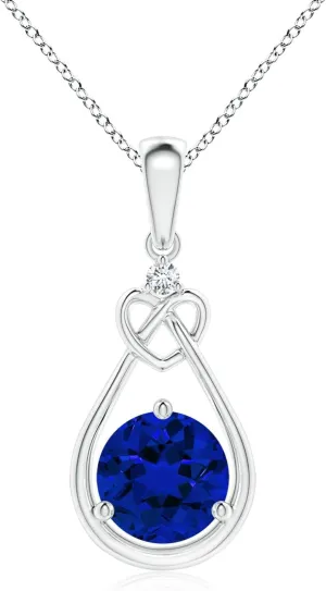 Angara Lab Grown Sapphire Knotted Heart Pendant with Lab Diamond in Silver / 14K Solid Gold/Platinum | Birthday, Engagement, Anniversary, Wedding Jewelry Gift for Women