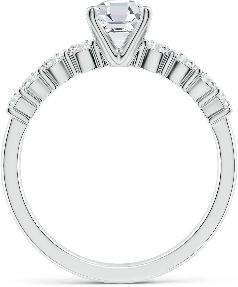 Angara Lab Grown Solitaire Asscher-Cut Diamond Graduated Engagement Ring in Silver / 14K Solid Gold/Platinum | April Birthstone, Birthday, Anniversary, Wedding Jewelry Gift for Women