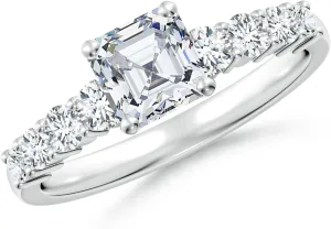 Angara Lab Grown Solitaire Asscher-Cut Diamond Graduated Engagement Ring in Silver / 14K Solid Gold/Platinum | April Birthstone, Birthday, Anniversary, Wedding Jewelry Gift for Women