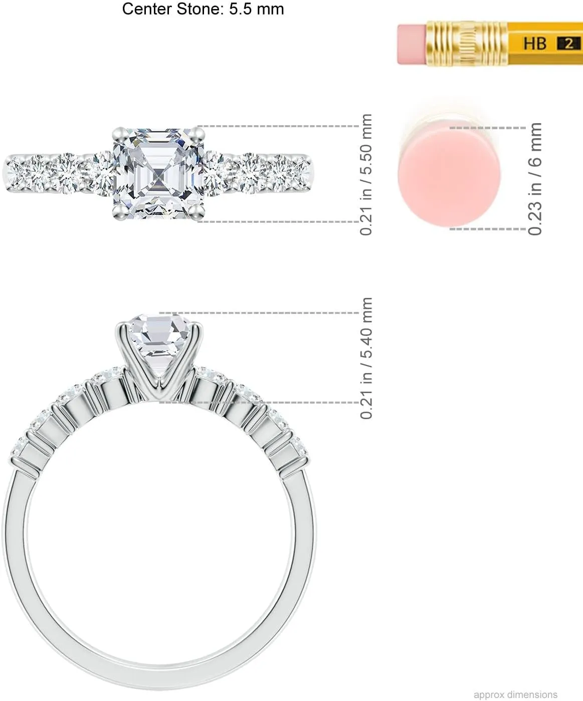 Angara Lab Grown Solitaire Asscher-Cut Diamond Graduated Engagement Ring in Silver / 14K Solid Gold/Platinum | April Birthstone, Birthday, Anniversary, Wedding Jewelry Gift for Women