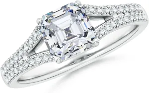 Angara Lab Grown Solitaire Asscher-Cut Diamond Split Shank Engagement Ring in Silver / 14K Solid Gold/Platinum | April Birthstone, Birthday, Anniversary, Wedding Jewelry Gift for Women