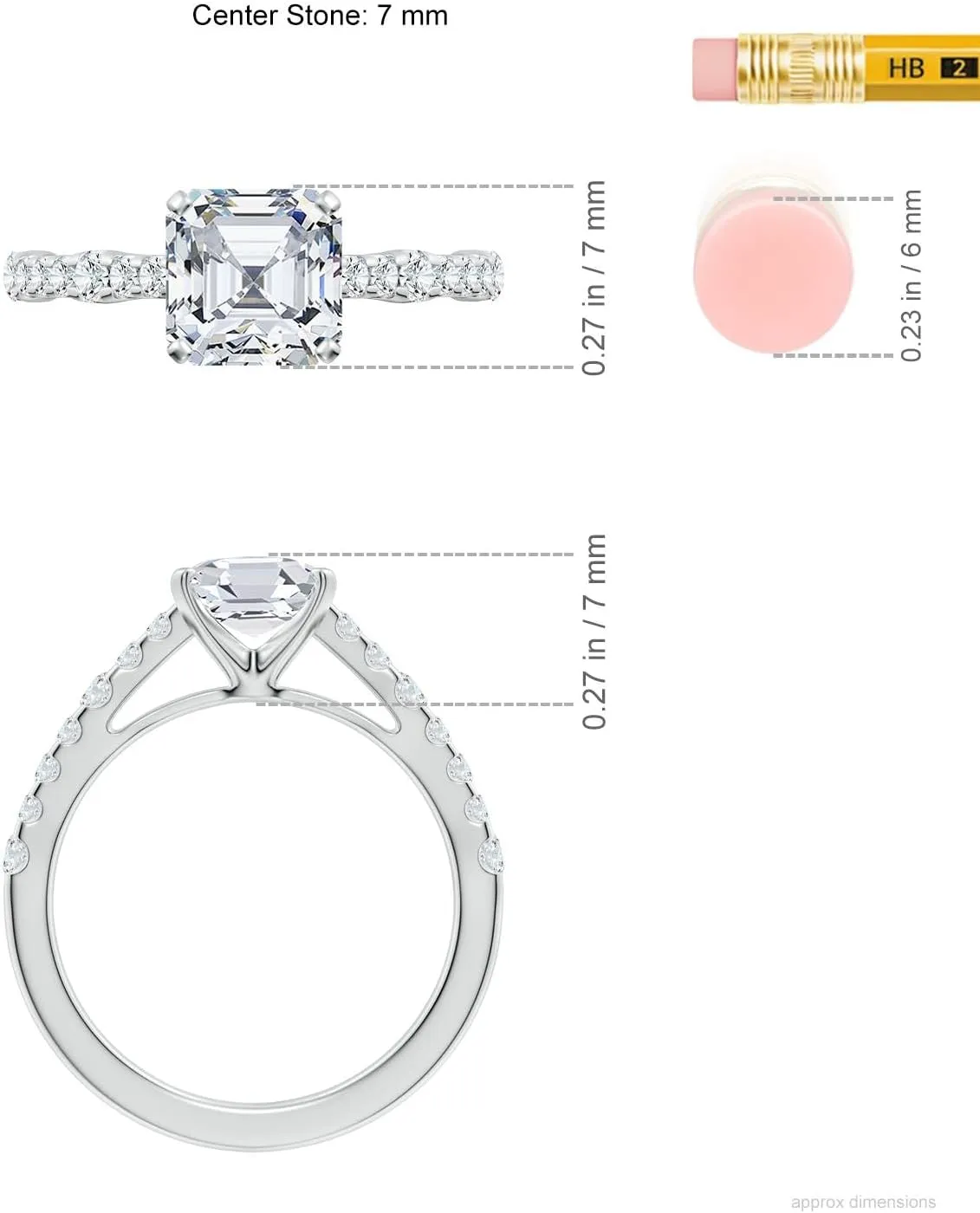 Angara Lab Grown Solitaire Asscher-Cut Diamond Station Engagement Ring in Silver / 14K Solid Gold/Platinum | April Birthstone, Birthday, Anniversary, Wedding Jewelry Gift for Women