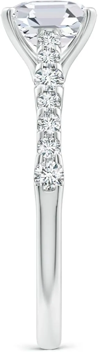 Angara Lab Grown Solitaire Asscher-Cut Diamond Station Engagement Ring in Silver / 14K Solid Gold/Platinum | April Birthstone, Birthday, Anniversary, Wedding Jewelry Gift for Women