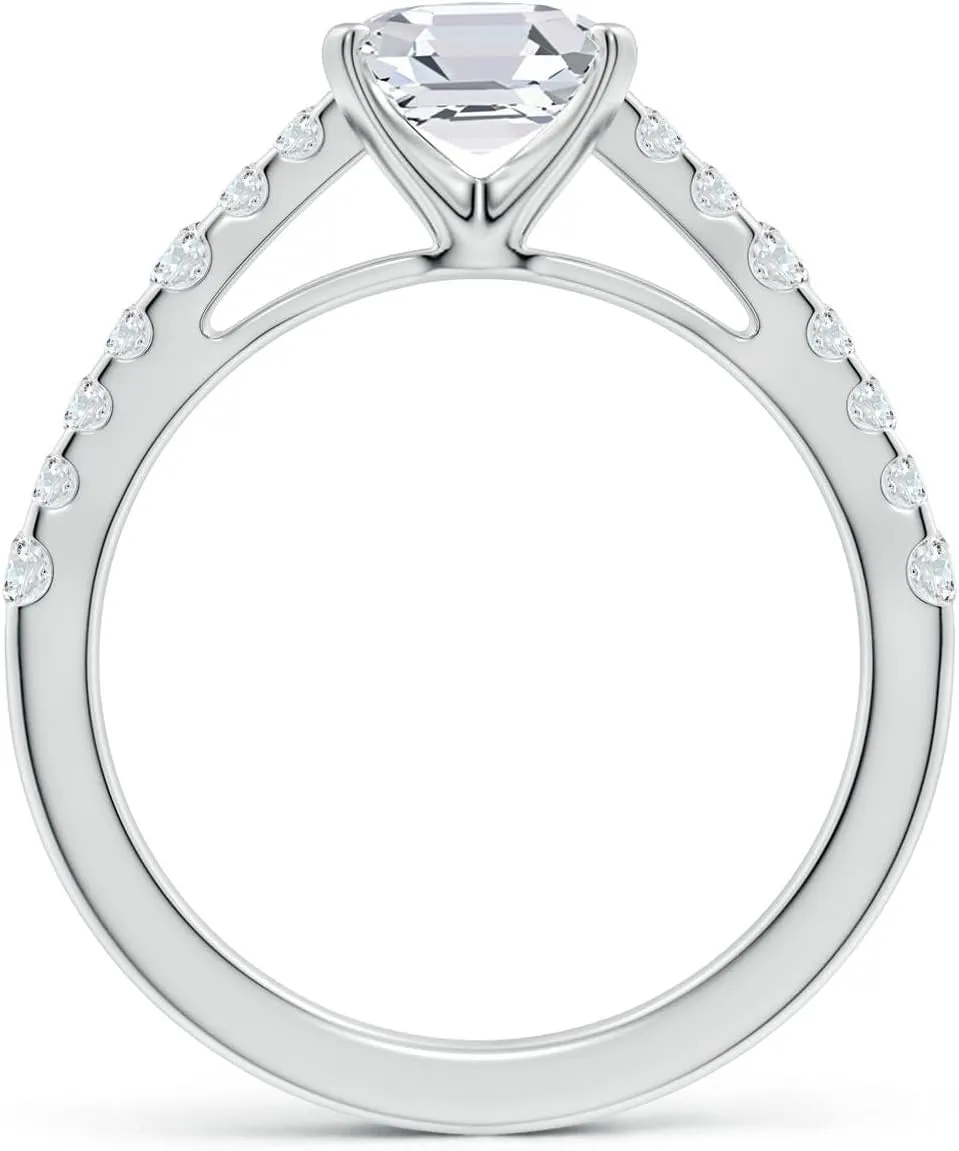 Angara Lab Grown Solitaire Asscher-Cut Diamond Station Engagement Ring in Silver / 14K Solid Gold/Platinum | April Birthstone, Birthday, Anniversary, Wedding Jewelry Gift for Women