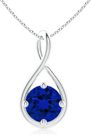 Angara Lab Grown Solitaire Blue Sapphire Twist Bale Pendant in 14K Solid Gold/Platinum | Birthday, Engagement, Anniversary, Wedding Jewelry Gift for Women