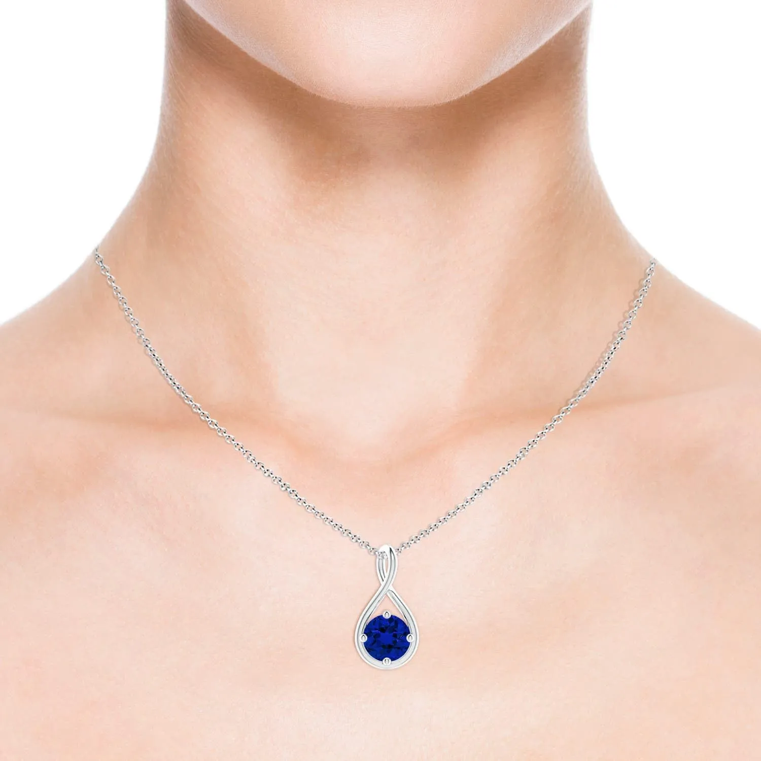 Angara Lab Grown Solitaire Blue Sapphire Twist Bale Pendant in 14K Solid Gold/Platinum | Birthday, Engagement, Anniversary, Wedding Jewelry Gift for Women