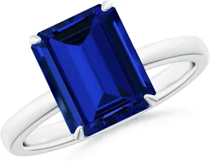 Angara Lab Grown Solitaire Emerald-Cut Blue Sapphire Classic Engagement Ring in 14K Solid Gold/Platinum | Birthday, Anniversary, Wedding Jewelry Gift for Women