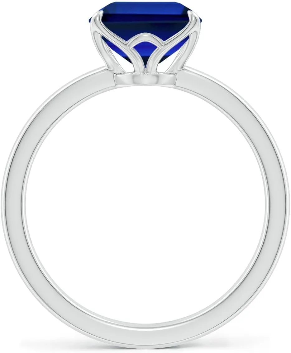 Angara Lab Grown Solitaire Emerald-Cut Blue Sapphire Classic Engagement Ring in 14K Solid Gold/Platinum | Birthday, Anniversary, Wedding Jewelry Gift for Women