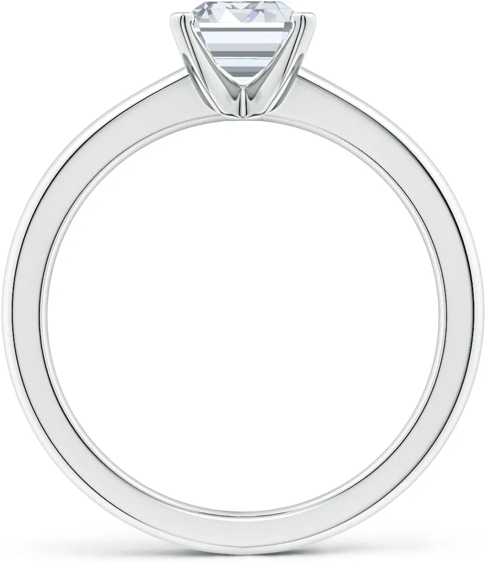 Angara Lab Grown Solitaire Emerald-Cut Diamond Tapered Shank Engagement Ring in Silver / 14K Solid Gold/Platinum | April Birthstone, Birthday, Anniversary, Wedding Jewelry Gift for Women