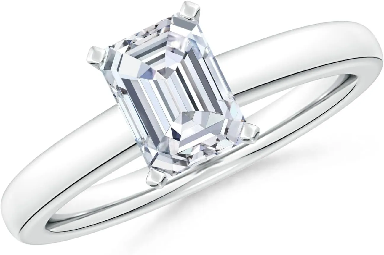 Angara Lab Grown Solitaire Emerald-Cut Diamond Tapered Shank Engagement Ring in Silver / 14K Solid Gold/Platinum | April Birthstone, Birthday, Anniversary, Wedding Jewelry Gift for Women