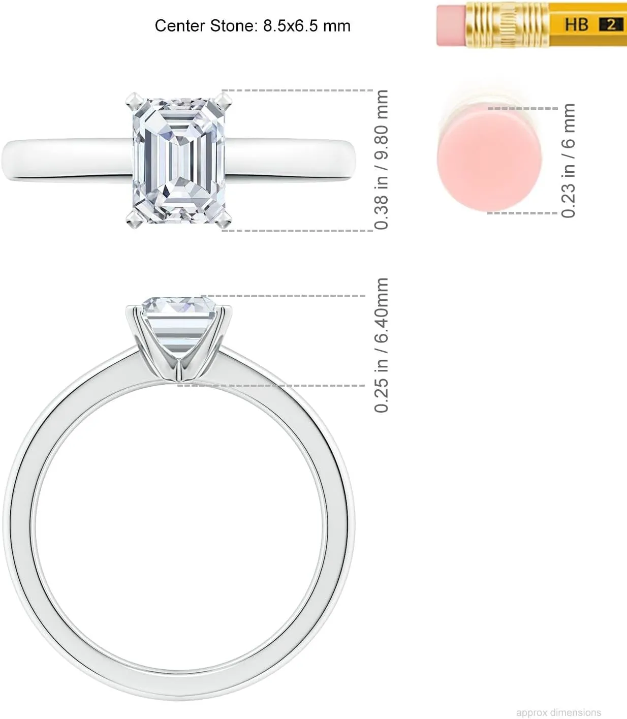 Angara Lab Grown Solitaire Emerald-Cut Diamond Tapered Shank Engagement Ring in Silver / 14K Solid Gold/Platinum | April Birthstone, Birthday, Anniversary, Wedding Jewelry Gift for Women