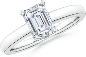Angara Lab Grown Solitaire Emerald-Cut Diamond Tapered Shank Engagement Ring in Silver / 14K Solid Gold/Platinum | April Birthstone, Birthday, Anniversary, Wedding Jewelry Gift for Women