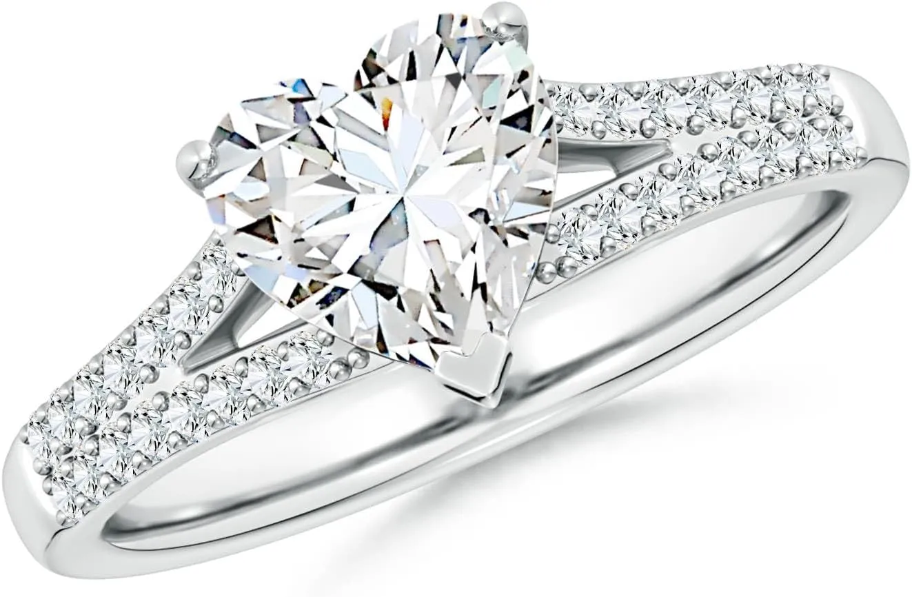 Angara Lab Grown Solitaire Heart-Shaped Diamond Split Shank Engagement Ring in Silver / 14K Solid Gold/Platinum | April Birthstone, Birthday, Anniversary, Wedding Jewelry Gift for Women