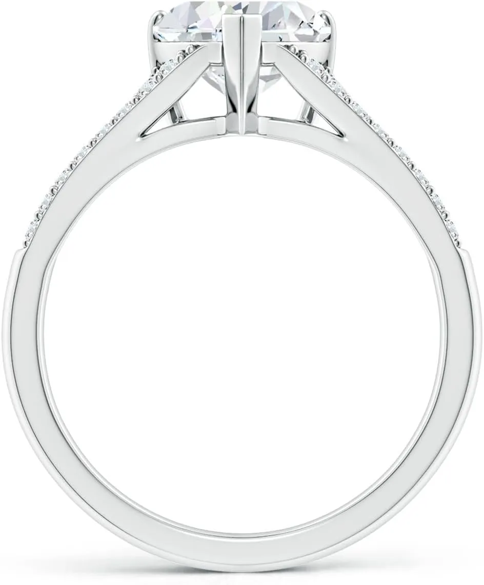 Angara Lab Grown Solitaire Heart-Shaped Diamond Split Shank Engagement Ring in Silver / 14K Solid Gold/Platinum | April Birthstone, Birthday, Anniversary, Wedding Jewelry Gift for Women