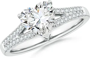 Angara Lab Grown Solitaire Heart-Shaped Diamond Split Shank Engagement Ring in Silver / 14K Solid Gold/Platinum | April Birthstone, Birthday, Anniversary, Wedding Jewelry Gift for Women
