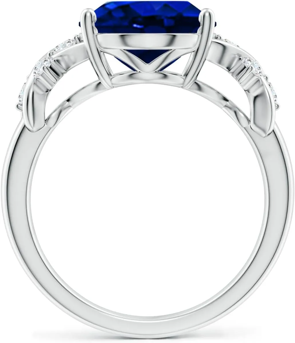 Angara Lab Grown Solitaire Oval Blue Sapphire Criss Cross Ring with Diamonds in Silver / 14K Solid Gold/Platinum | September Birthstone, Birthday, Engagement, Anniversary Jewelry Gift for Women